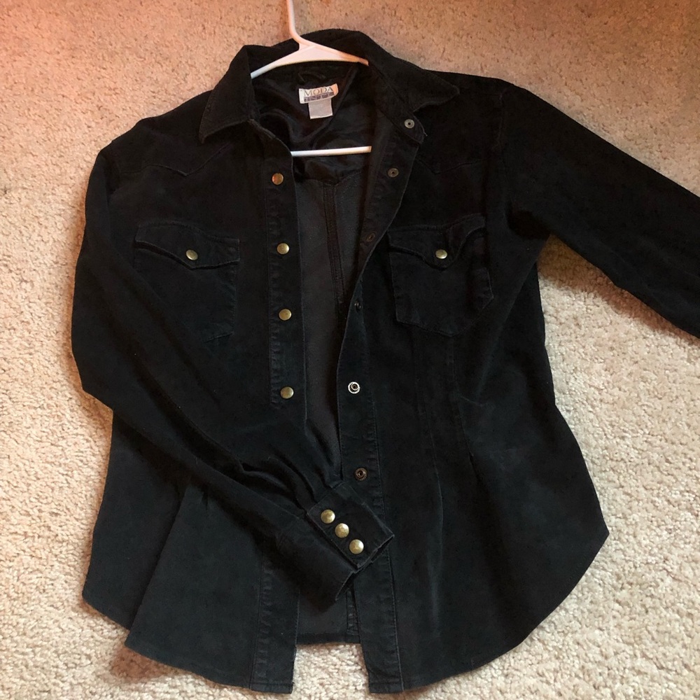 Black Suede Leather Button-Up Jacket